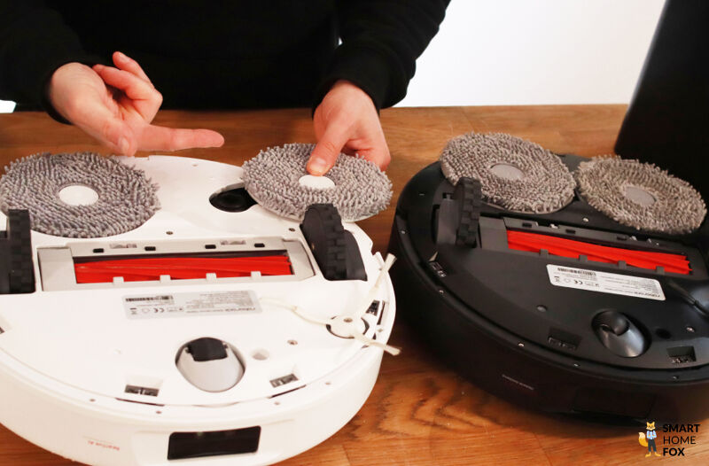 Выдвижная салфетка Roborock Q Revo MaxV видна в сравнении с Roborock Q Revo.